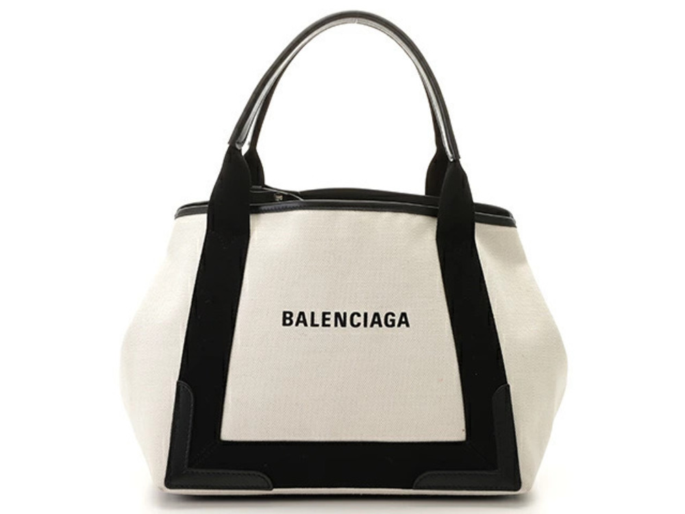 Balenciaga tote bag Navy Blue Cabas canvas calfskin white black